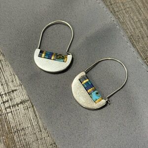 Silver and Blue Hoop Earrings